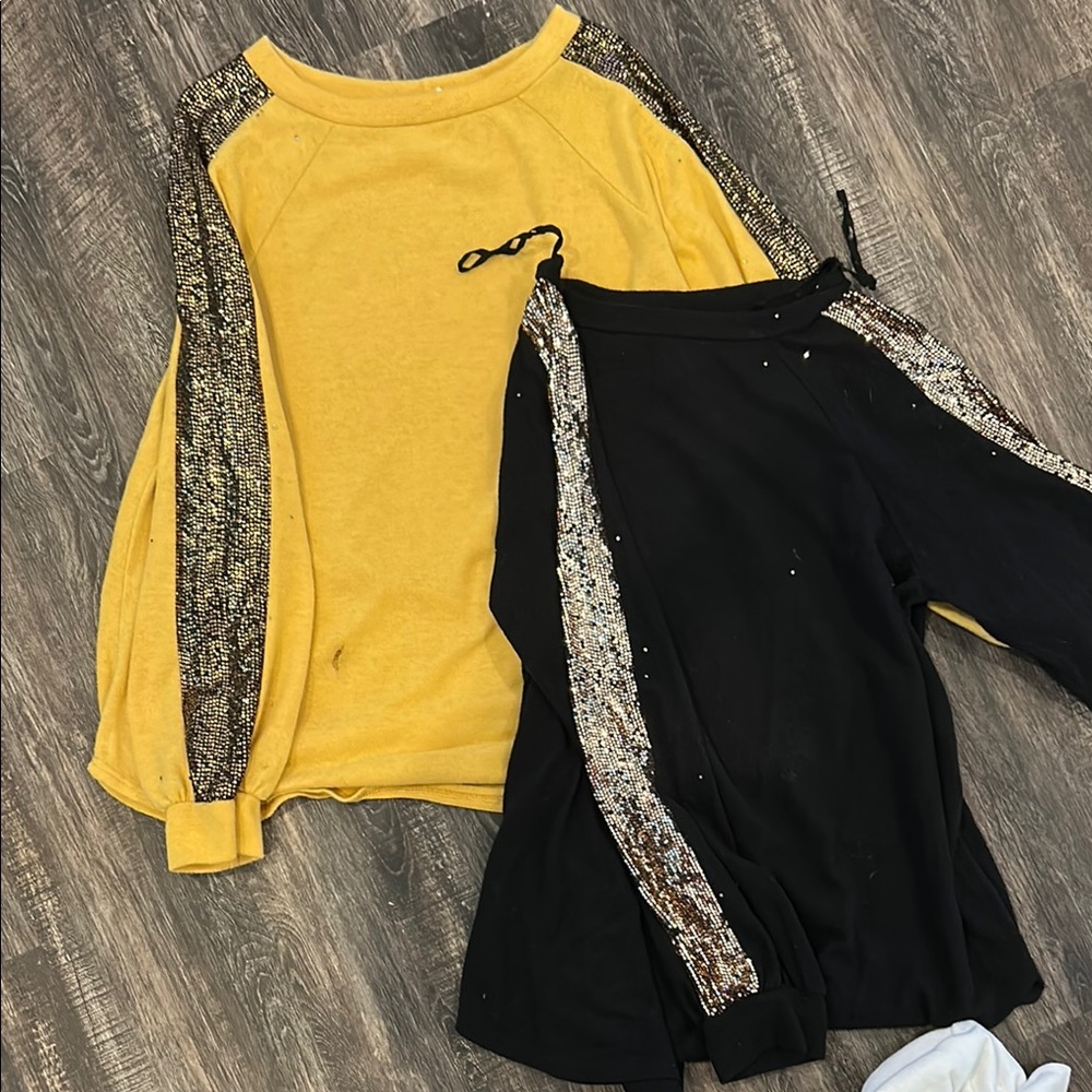 Yellow and Black Sequin Sleeve Sweaters